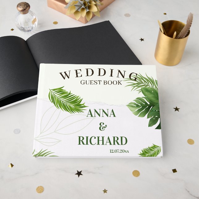 Livro De Visitas Convite de Casamento Tropical Romântico (Frente aberta)