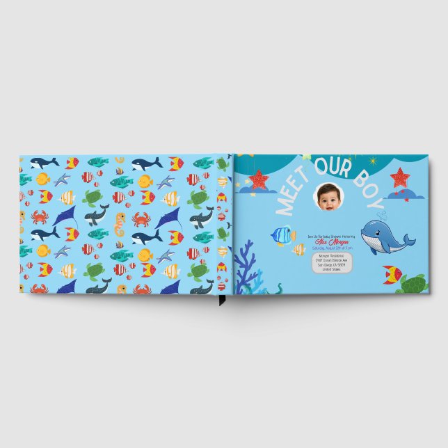 Livro De Visitas Convite de Churrasco de Bebê Menino - Sob o Mar (Completo)