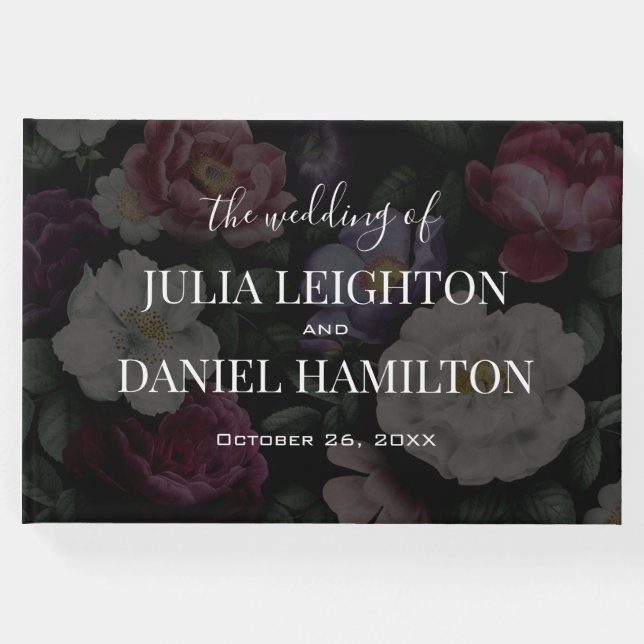 Livro De Visitas Convite Moderno para Casamento Floral Escuro (Frente)