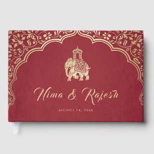Livro De Visitas Convite para Casamento Indiano, Vermelho, Dourado,