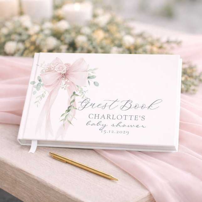 Livro De Visitas Coquette Neutral Bow Baby Shower (Criador carregado)