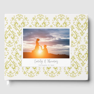 Livro De Visitas Cor damasco Elegante de Casamento Clássico Dourada