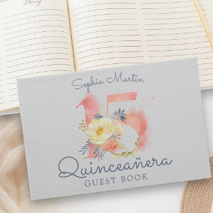 Livro De Visitas Cor de Água - Blush Número Rosa 15 Quinceanera F