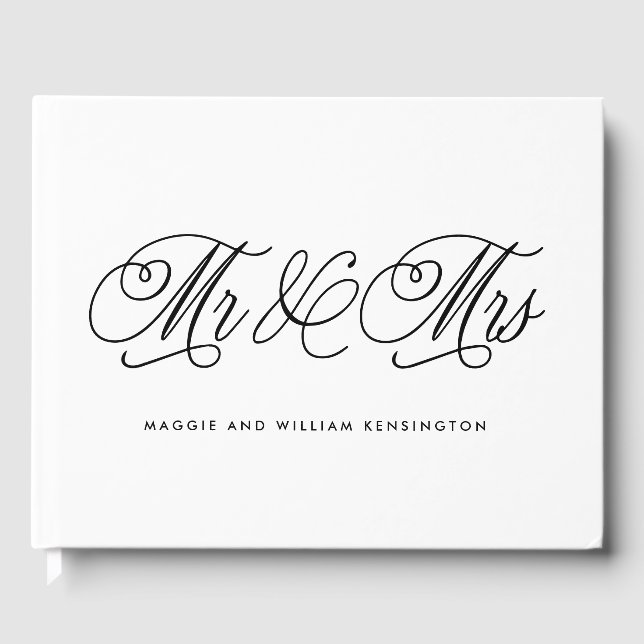 Livro De Visitas COR EDITÁVEL Sr. e Sra. Elegant Script Wedding (Frente)