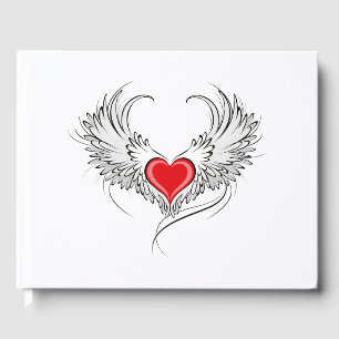 Livro De Visitas Coração Anjo Vermelho com asas