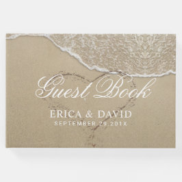Livro De Visitas Coração de Casamento de Praia no Elegante de Areia