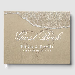 Livro De Visitas Coração de Casamento de Praia no Elegante de Areia