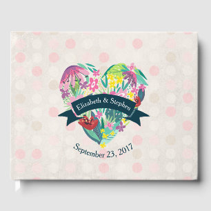 Livro De Visitas Coração Floral Bonito com Flores Tropicais Perso