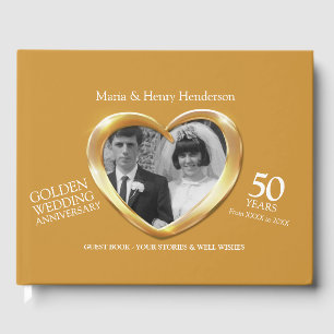 Livro De Visitas Corações da foto do casamento dourado do