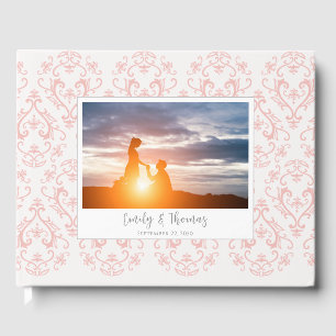 Livro De Visitas Coral de Pêssego Elegante de Casamento Clássico