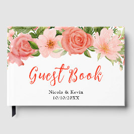 Livro De Visitas Coral Red Roses with Foliage
