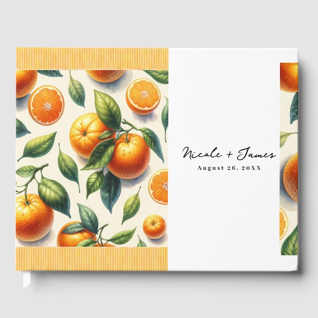 Livro De Visitas Cores Aquáticas Citrus Laranja Folhas (Frente)