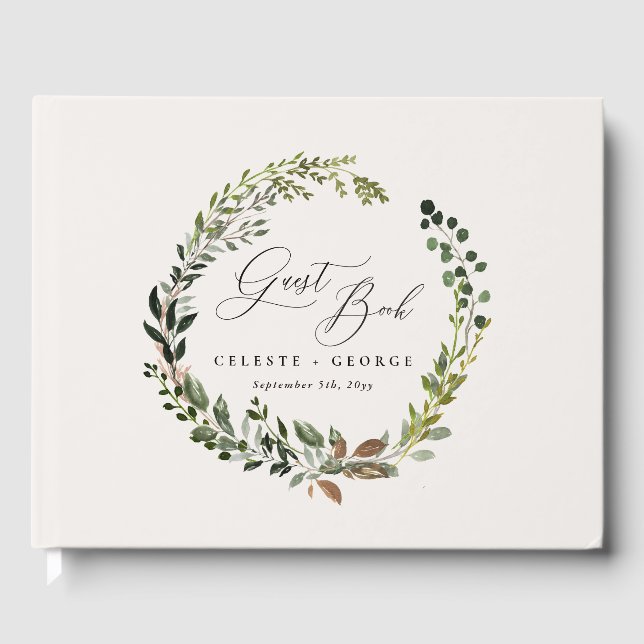 Livro De Visitas Coroa botânica elegante e moderna decoração rústic (Frente)