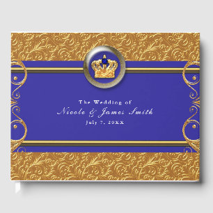Livro De Visitas Coroa de Casamento Azul Royal e Dourado Festa Eleg