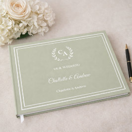 Livro De Visitas Coroa de casamento com monograma em verde sálvia