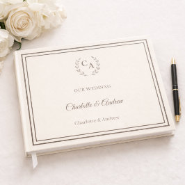 Livro De Visitas Coroa de casamento com monograma marfim taupe