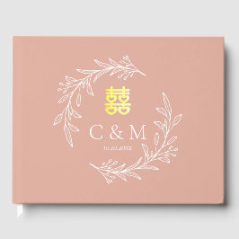 Livro De Visitas Coroa de folhas de rosa empoeirada boho para casam