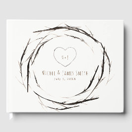 Livro De Visitas Coroa de Galhos Gravetos Ramos Rústicos Casamento