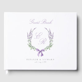 Livro De Visitas Coroa de Lavanda & Monograma de Casamento com Laço