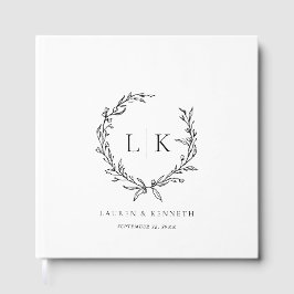 Livro De Visitas Coroa de Monograma Preto Branco Casamento