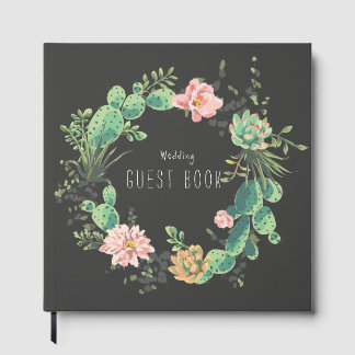 Livro De Visitas Coroa de Suculentas Cactus Casamento de Jardim Rús