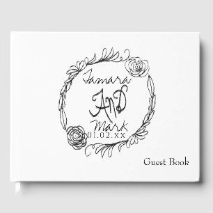 Livro De Visitas Coroa Desenhada à Mão Minimalista Casamento Rótulo