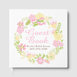 Livro De Visitas Coroa Floral Rosa e Amarela para Chá de Noiva