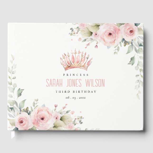 Livro De Visitas Coroa princesa rosa e bonita Tiara Aniversário Flo (Frente)