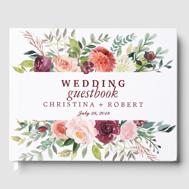 Livro De Visitas Country Bloom Burgundy Casamento Personalizado Flo (Frente)