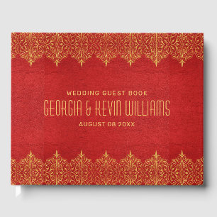 Livro De Visitas Couro vermelho & beira Dourado do laço do vintage