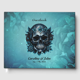 Livro De Visitas Crânio azul escuro com rosas