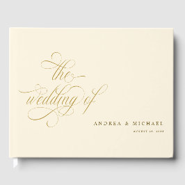 Livro De Visitas Creme de Script de Caligrafia Elegante e Casamento