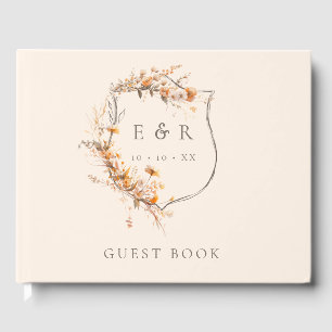Livro De Visitas Crest Floral Monograma Casamento de Outono