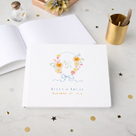 Livro De Visitas Crest Monograma Arco Floral Brilhante Casamento Pr