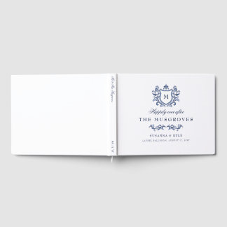 Livro De Visitas Crest Monograma Desenhado à Mão Azul Casamento Vin