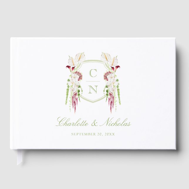 Livro De Visitas Crestas Monogramáticas Florais em Cascata para Cas (Frente)