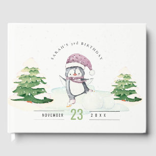 Livro De Visitas Crianças De Pinguim De Inverno De Pastel Cute, Qua