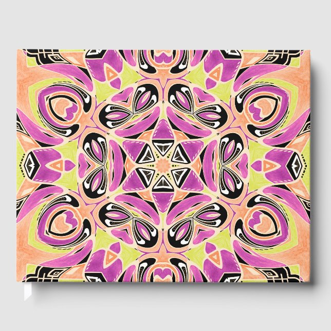 Livro De Visitas Crimson, mandala multicolor (Frente)