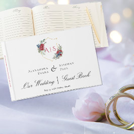 Livro De Visitas Crista Botânica de Aquarela com Monograma de Rosas