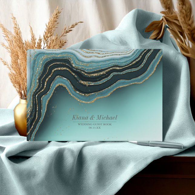 Livro De Visitas Crystal Agate Wedding Teal ID825 (Criador carregado)