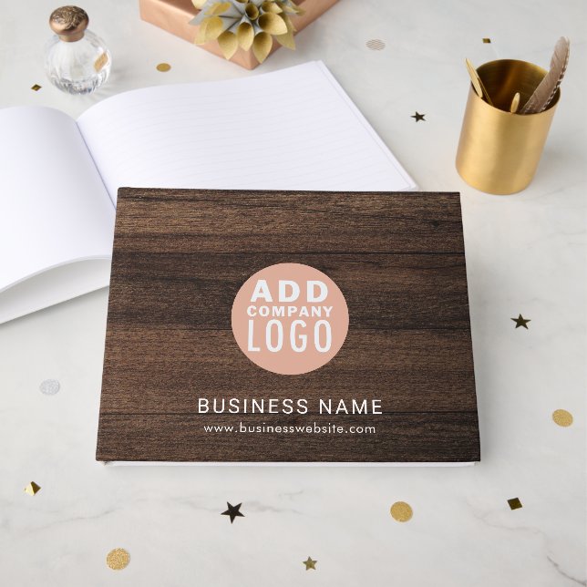 Livro De Visitas Custom Business Logo Wood Look Custom Company (Frente aberta)