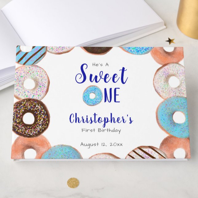 Livro De Visitas Custom Sweet One Donut First Birthday Blue (Criador carregado)