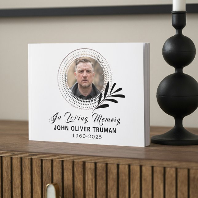 Livro De Visitas Custom Text Photo Memorial Funeral Leaves (celebration of life guest books for memorial service forever in our hearts minimalist sympathy)