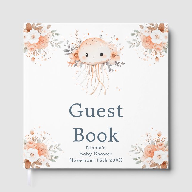 Livro De Visitas Cute Floral Jellyfish Baby Shower (Frente)