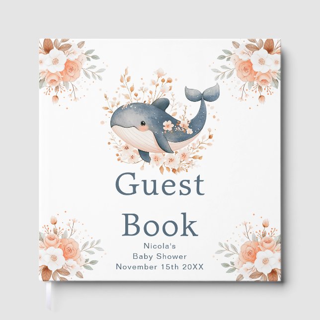 Livro De Visitas Cute Floral Whale Baby Shower (Frente)