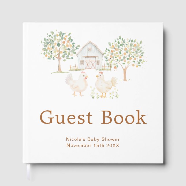 Livro De Visitas Cute Hens Farm Barn Baby Shower Guest Book (Frente)