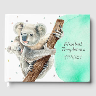 Livro De Visitas Cute Koala Bear É um Chá de fraldas de Teal