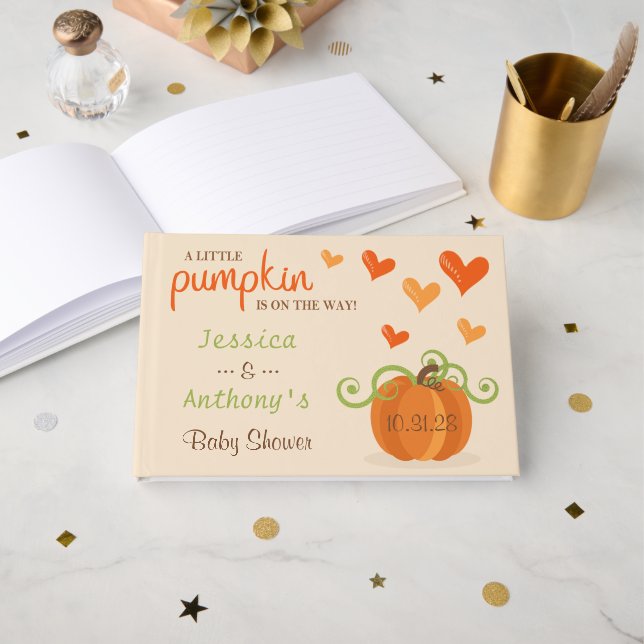 Livro De Visitas Cute Little Pumpkin Baby Shower (Frente aberta)
