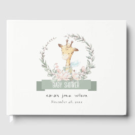 Livro De Visitas Cute Soft Safari Giraffe Floral Wreath Chá de fral