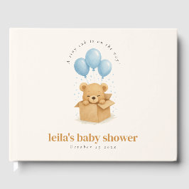 Livro De Visitas Cute Watercolor Blue Balloon Bear Baby Shower